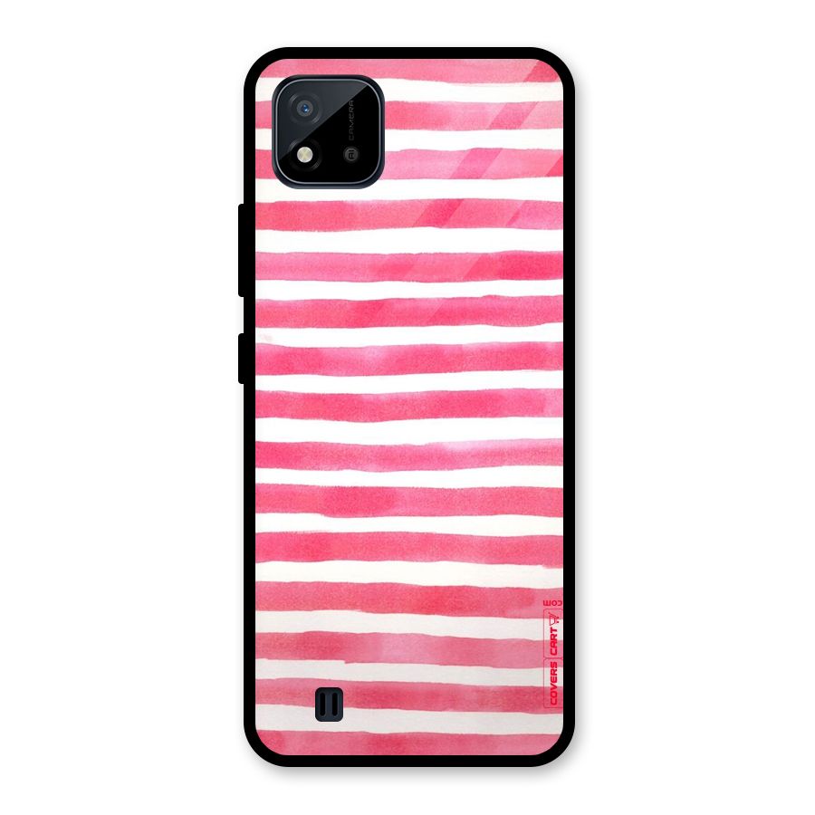 White And Pink Stripes Glass Back Case for Realme C11 2021