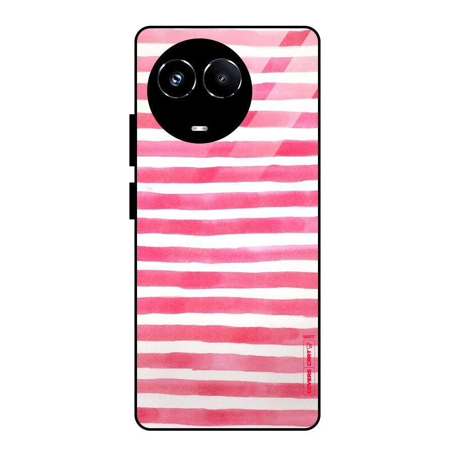 White And Pink Stripes Glass Back Case for Realme Narzo 60X