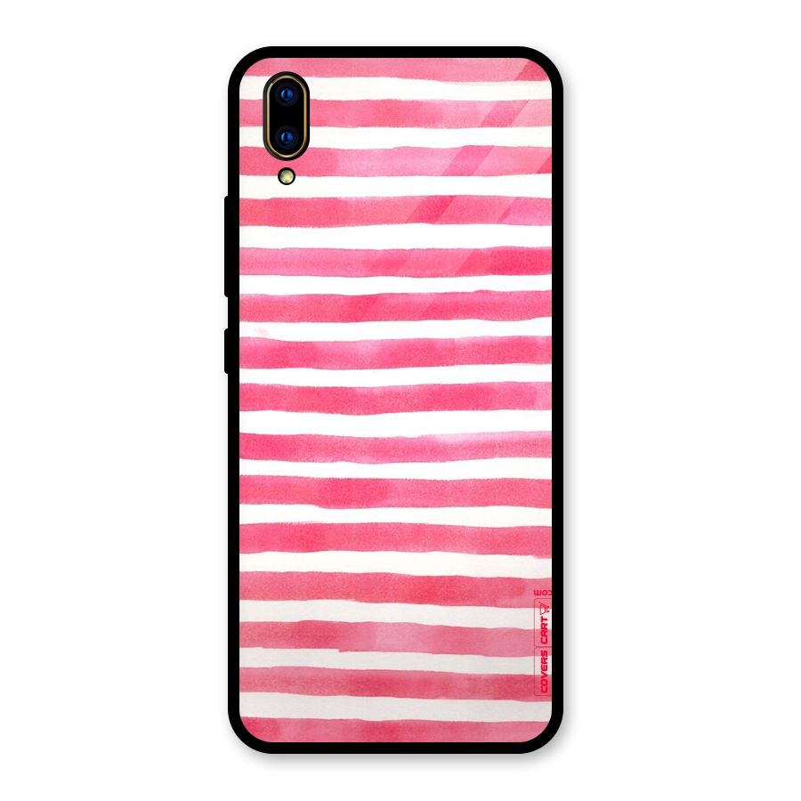 White And Pink Stripes Glass Back Case for Vivo V11 Pro
