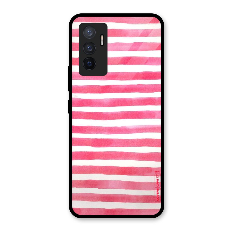 White And Pink Stripes Glass Back Case for Vivo V23e