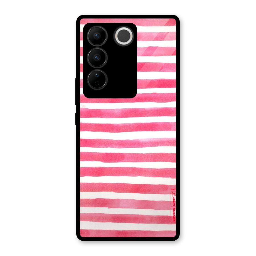 White And Pink Stripes Glass Back Case for Vivo V27