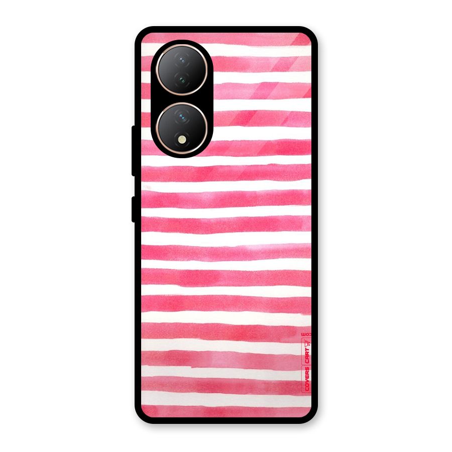 White And Pink Stripes Glass Back Case for Vivo Y100A