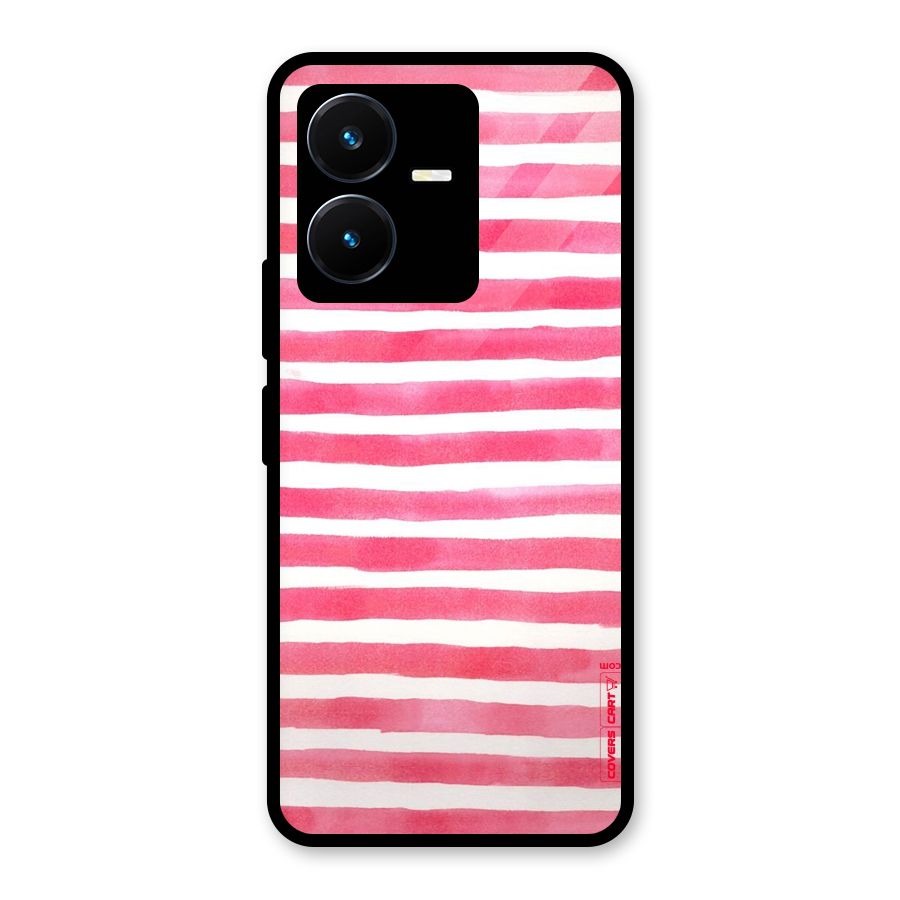 White And Pink Stripes Glass Back Case for Vivo Y22s