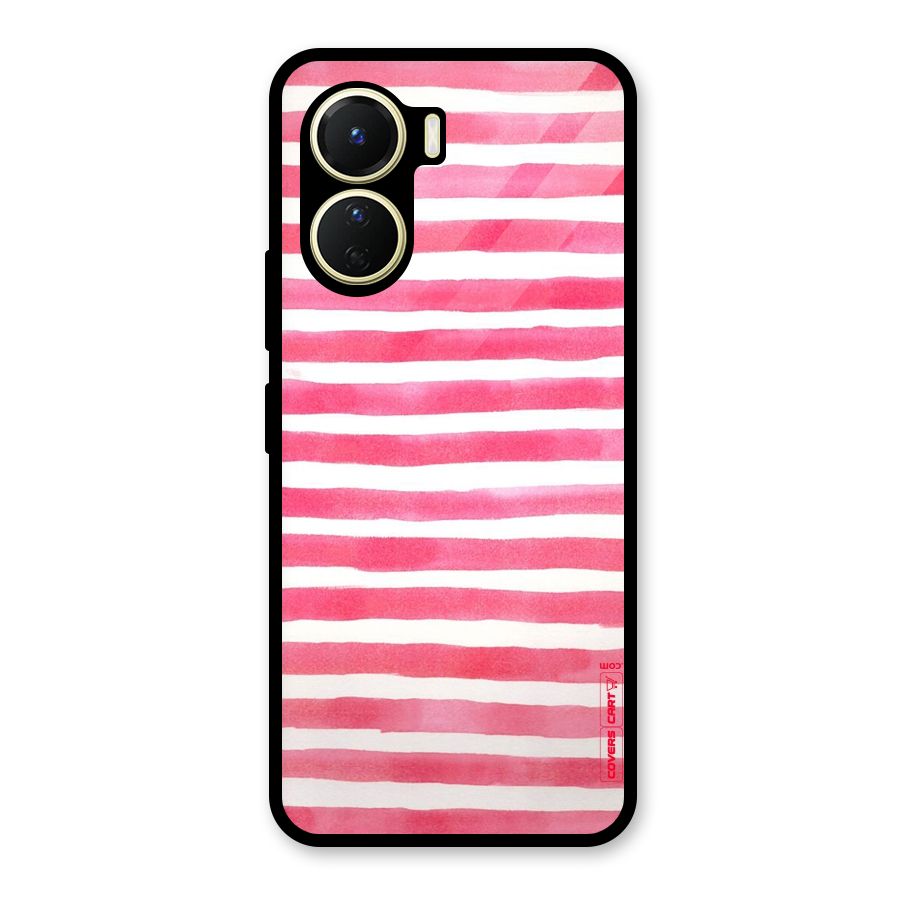 White And Pink Stripes Glass Back Case for Vivo Y56