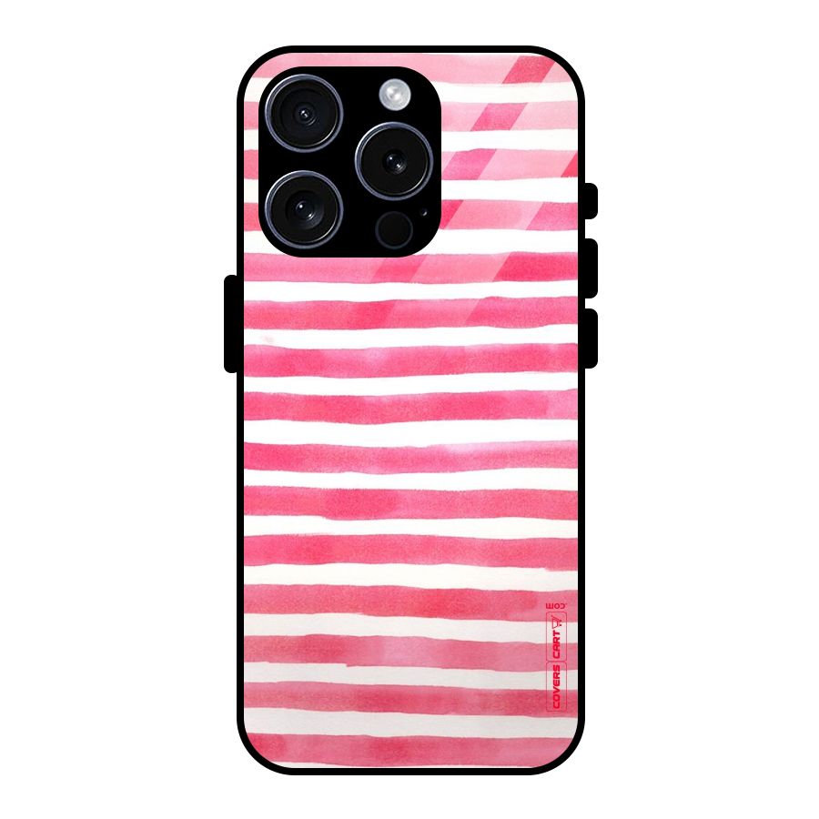 White And Pink Stripes Glass Back Case for iPhone 15 Pro
