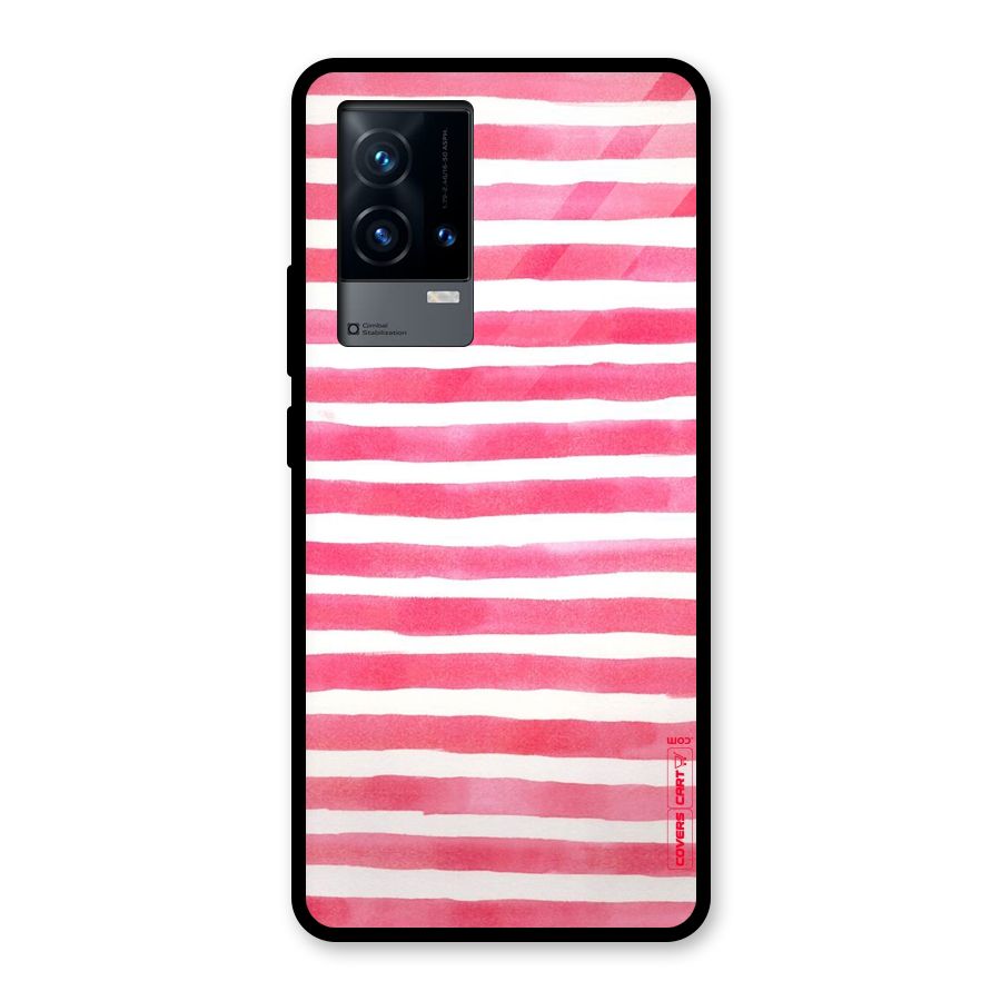 White And Pink Stripes Glass Back Case for iQOO 9 5G
