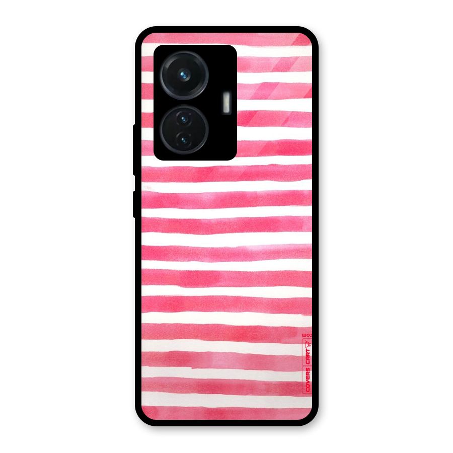 White And Pink Stripes Glass Back Case for iQOO Z6 44W