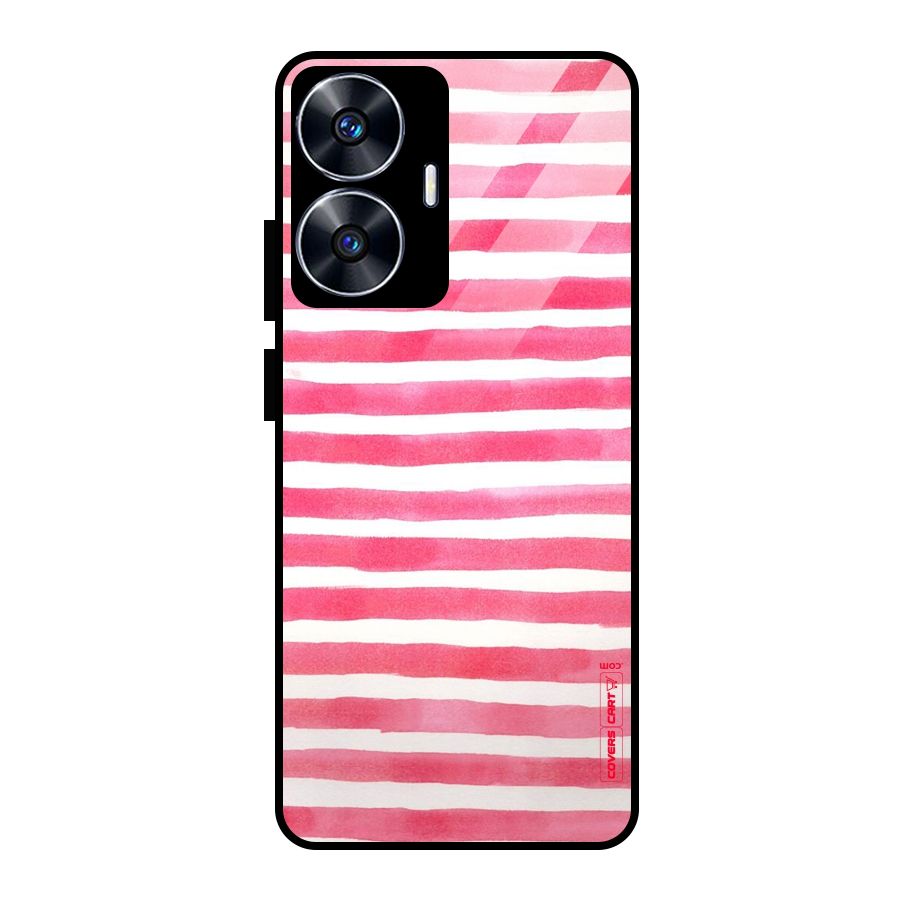White And Pink Stripes Glass Back Case for realme C55