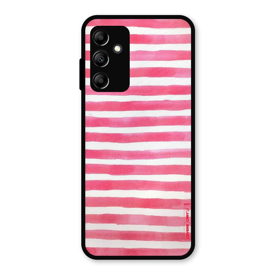 White And Pink Stripes Metal Back Case for Galaxy A14 5G