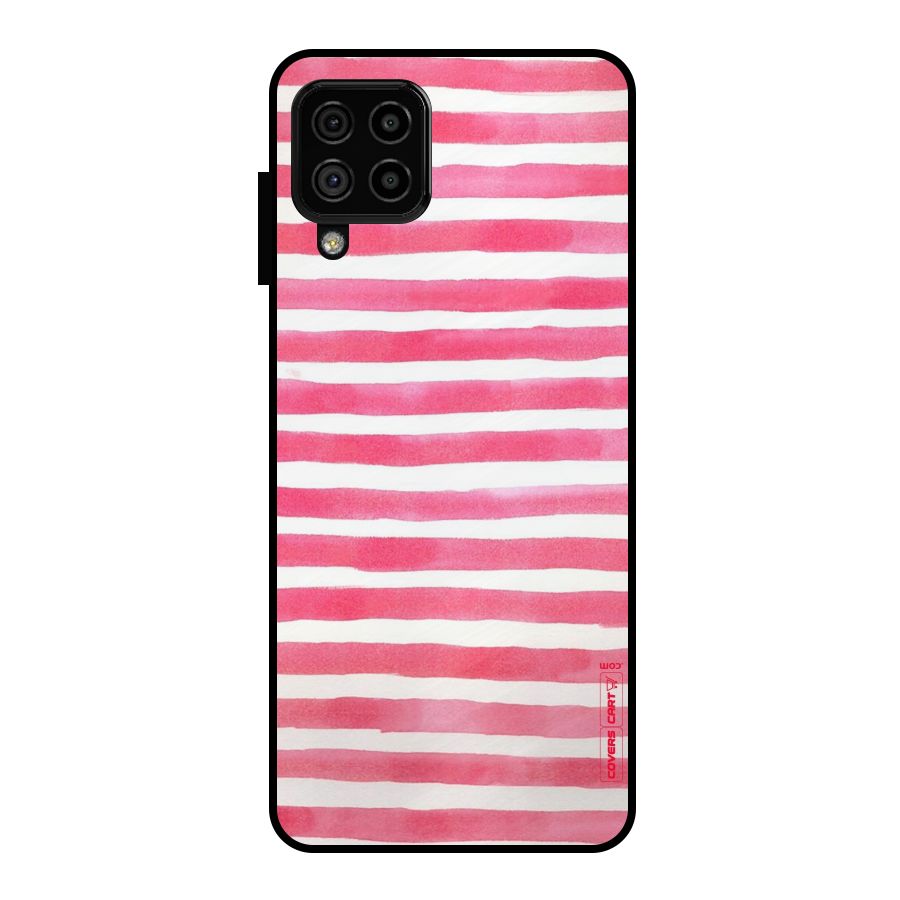 White And Pink Stripes Metal Back Case for Galaxy A22 4G