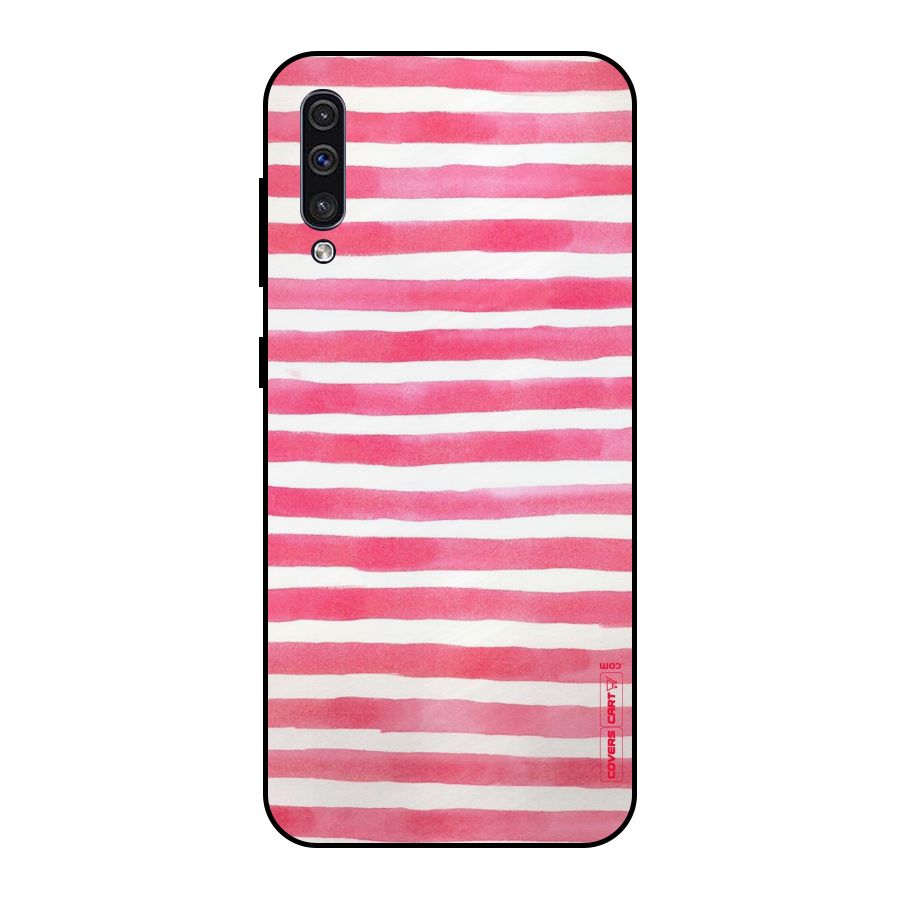 White And Pink Stripes Metal Back Case for Galaxy A30s