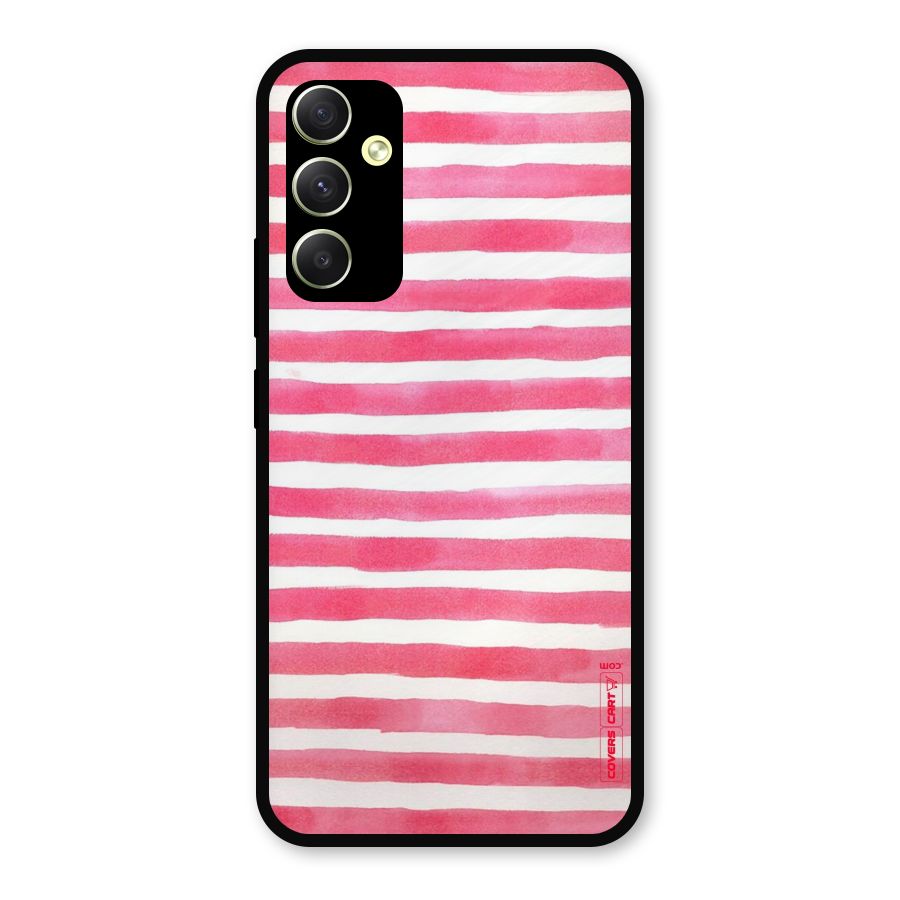 White And Pink Stripes Metal Back Case for Galaxy A34