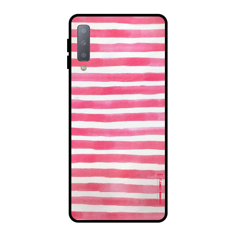 White And Pink Stripes Metal Back Case for Galaxy A7 (2018)