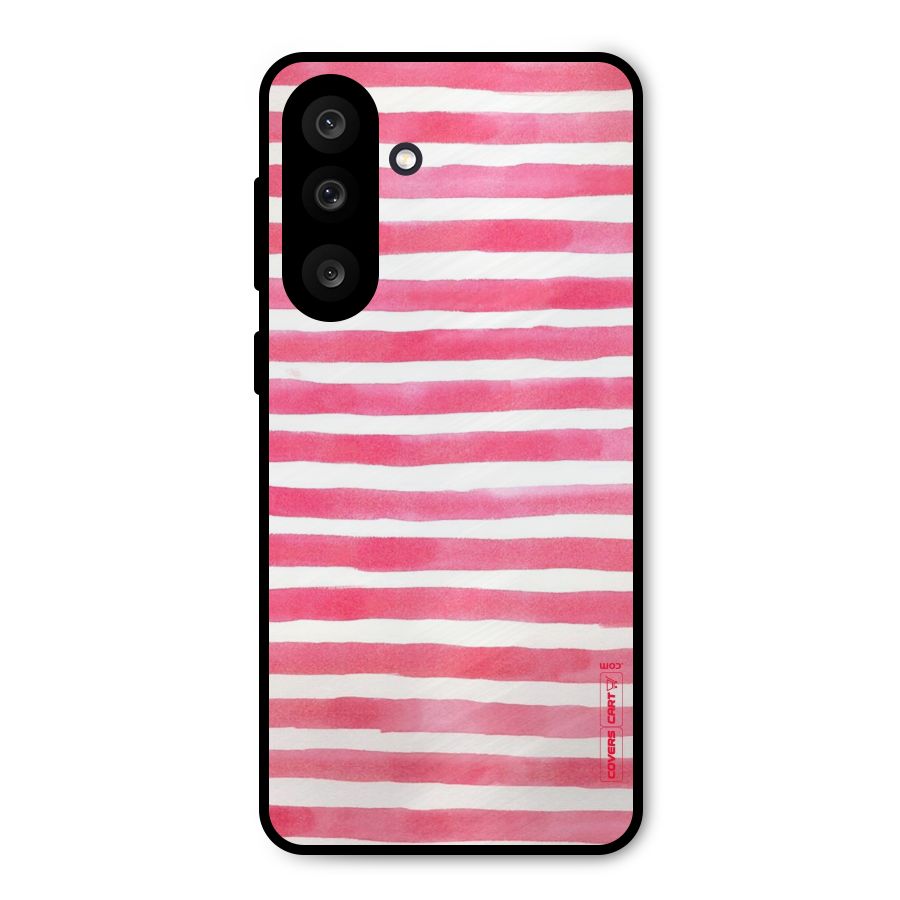 White And Pink Stripes Metal Back Case for Galaxy F56