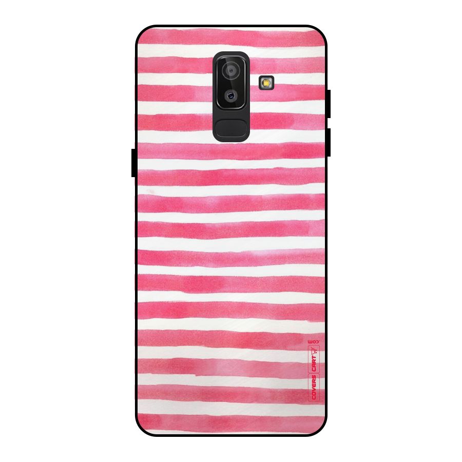 White And Pink Stripes Metal Back Case for Galaxy J8
