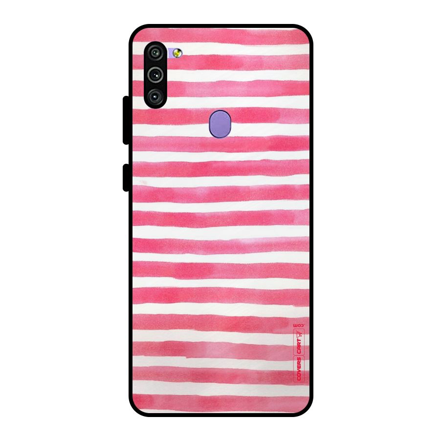 White And Pink Stripes Metal Back Case for Galaxy M11