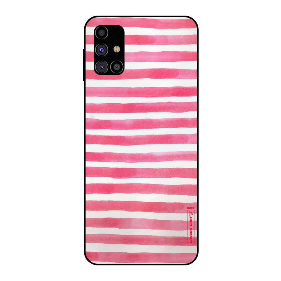 White And Pink Stripes Metal Back Case for Galaxy M31s