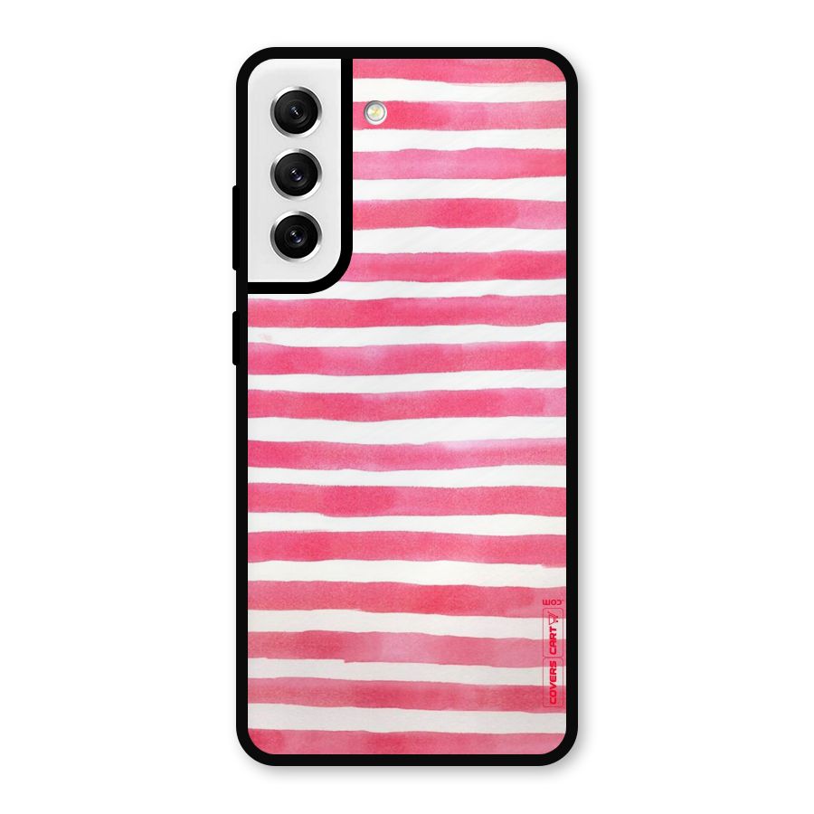 White And Pink Stripes Metal Back Case for Galaxy S21 FE 5G