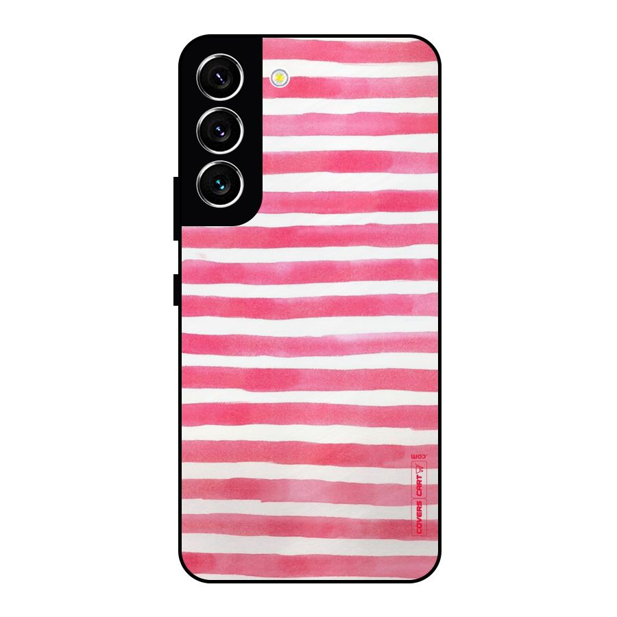 White And Pink Stripes Metal Back Case for Galaxy S22 5G