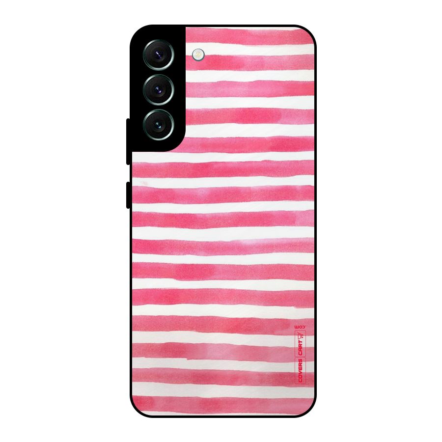 White And Pink Stripes Metal Back Case for Galaxy S22 Plus 5G