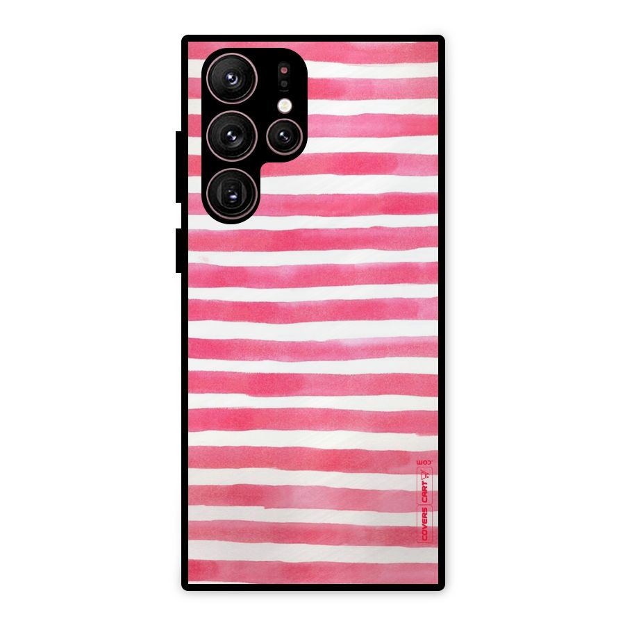 White And Pink Stripes Metal Back Case for Galaxy S22 Ultra 5G