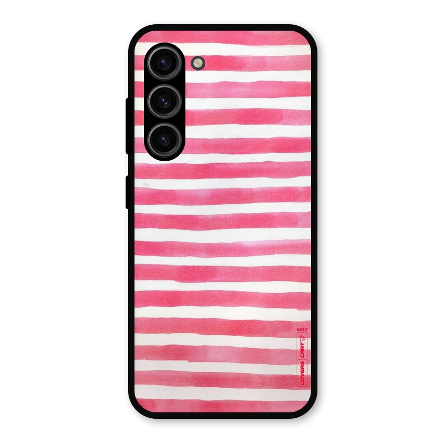 White And Pink Stripes Metal Back Case for Galaxy S23