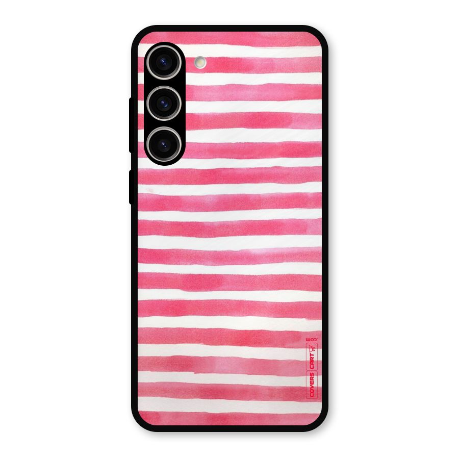White And Pink Stripes Metal Back Case for Galaxy S23 Plus