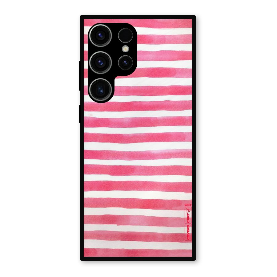 White And Pink Stripes Metal Back Case for Galaxy S23 Ultra