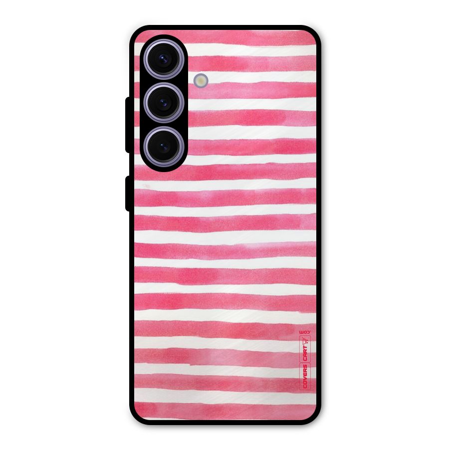 White And Pink Stripes Metal Back Case for Galaxy S24
