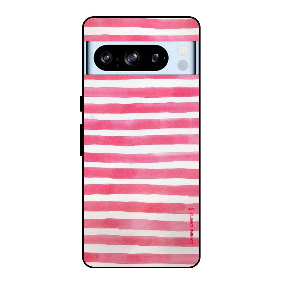 White And Pink Stripes Metal Back Case for Google Pixel 8 Pro