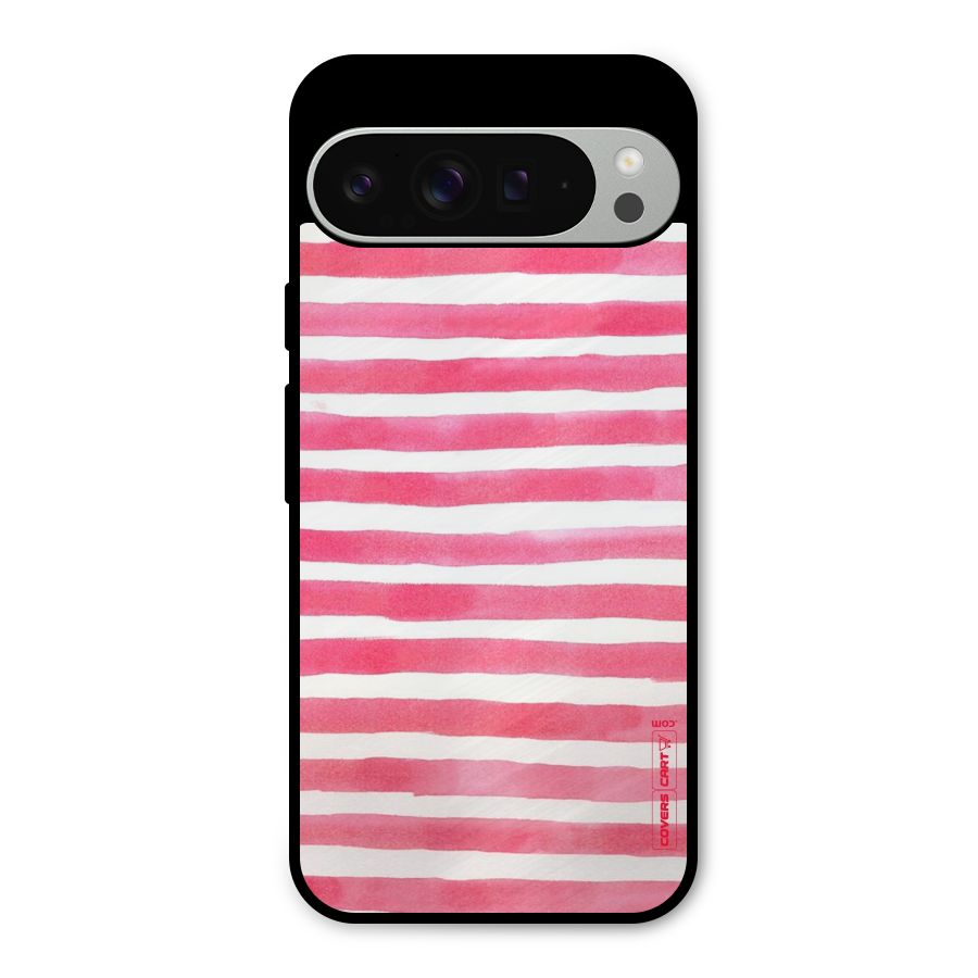 White And Pink Stripes Metal Back Case for Google Pixel 9 Pro XL