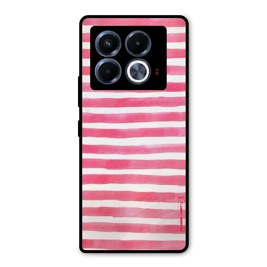 White And Pink Stripes Metal Back Case for Infinix Note 40 5G