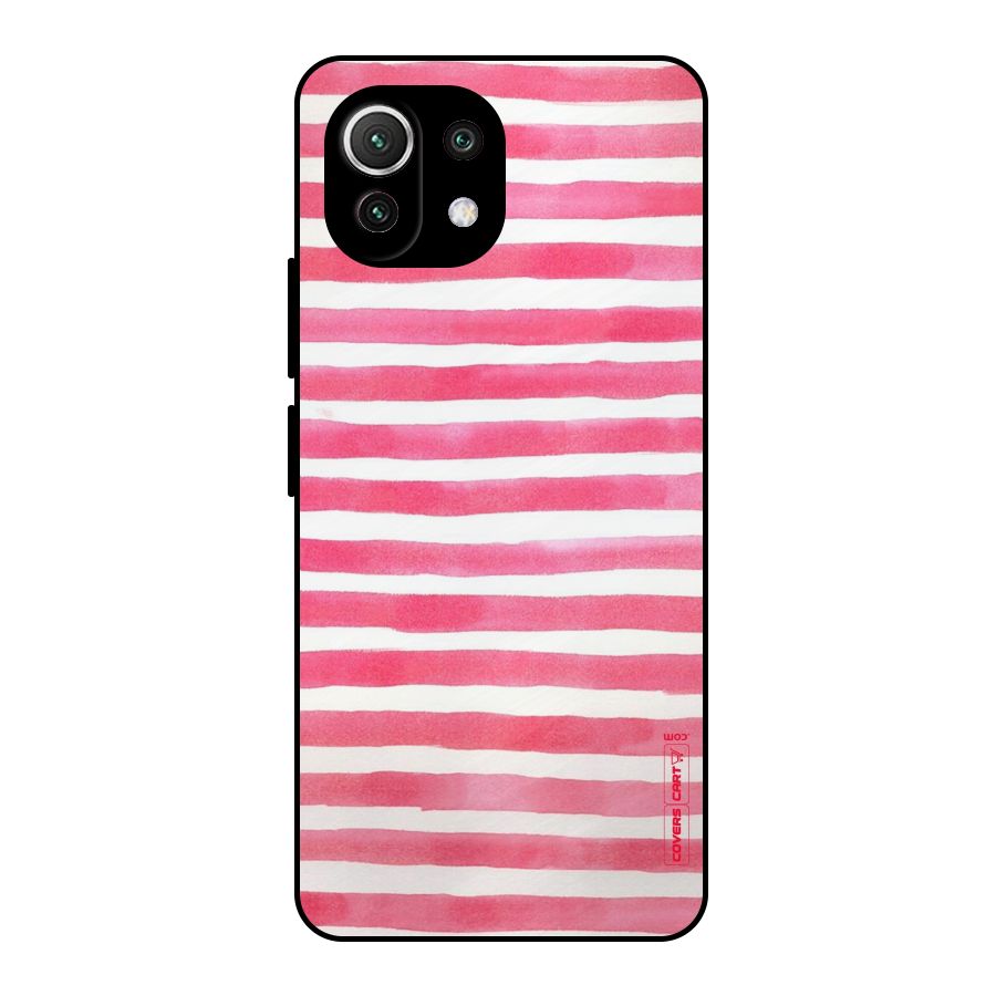 White And Pink Stripes Metal Back Case for Mi 11 Lite