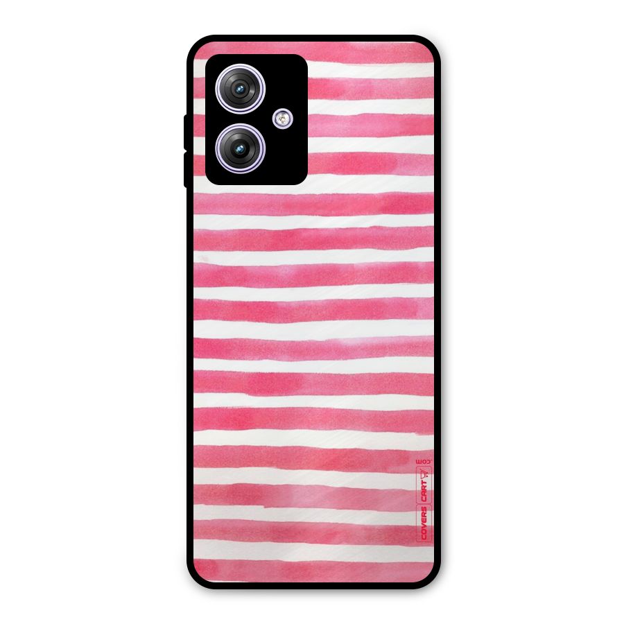 White And Pink Stripes Metal Back Case for Moto G64