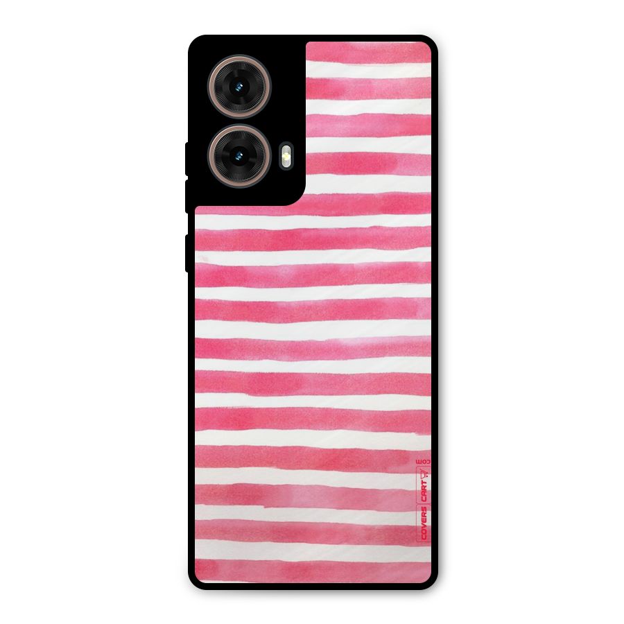 White And Pink Stripes Metal Back Case for Moto G85