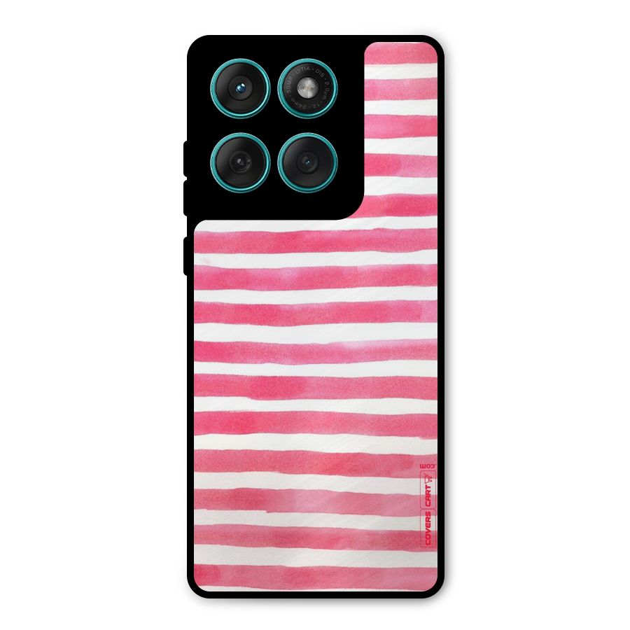 White And Pink Stripes Metal Back Case for Motorola Edge 60