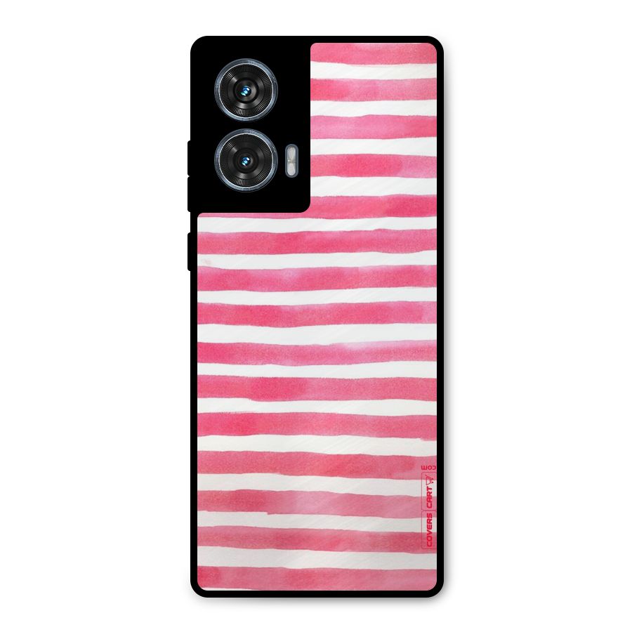 White And Pink Stripes Metal Back Case for Motorola G96
