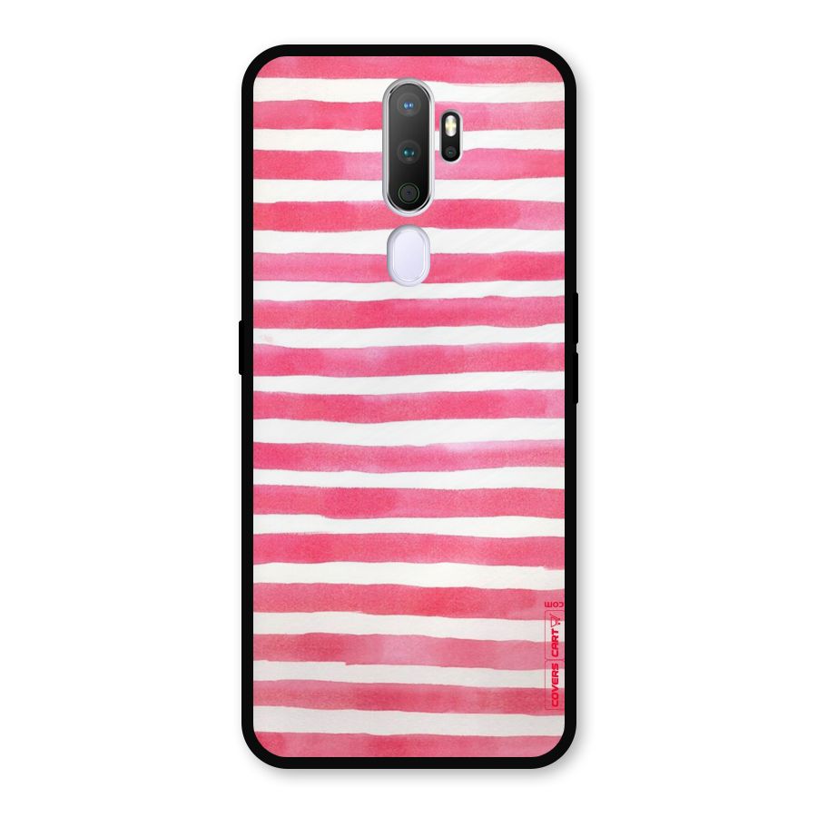 White And Pink Stripes Metal Back Case for Oppo A5 (2020)