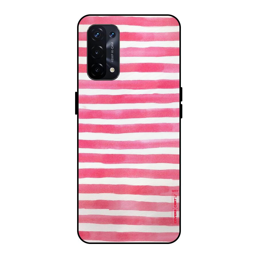 White And Pink Stripes Metal Back Case for Oppo A74 5G