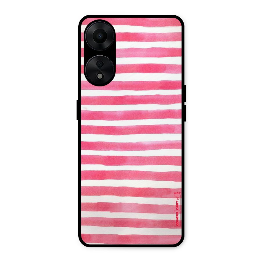 White And Pink Stripes Metal Back Case for Oppo A78 5G