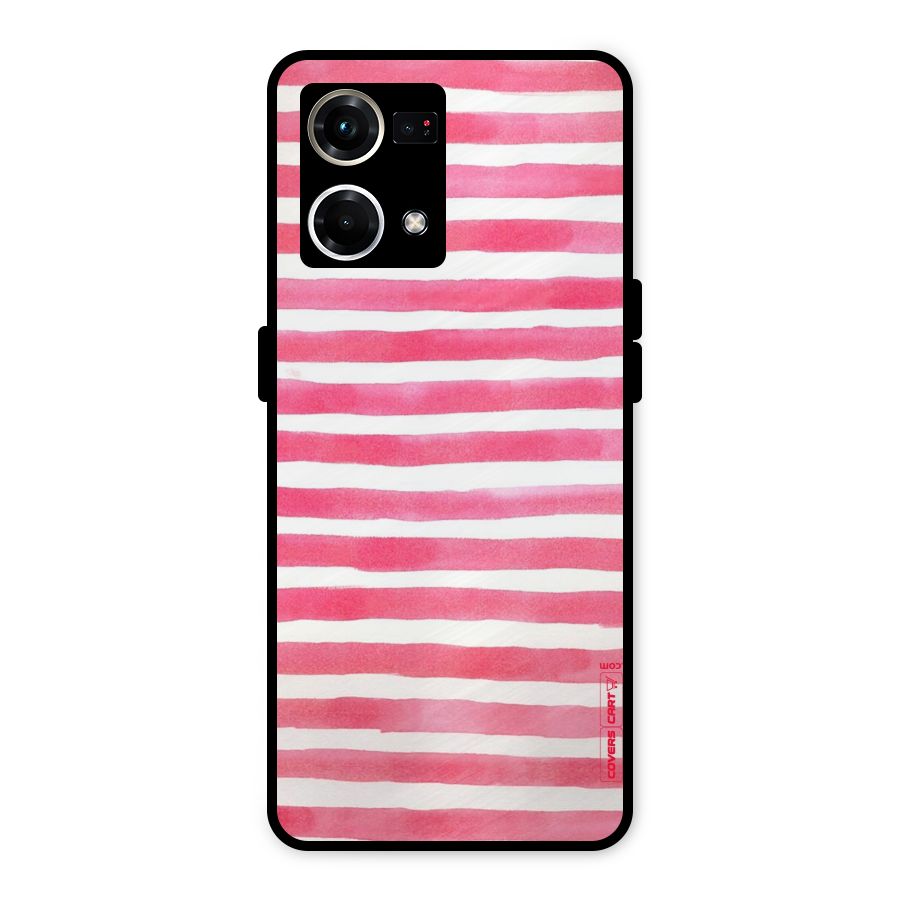 White And Pink Stripes Metal Back Case for Oppo F21s Pro 4G
