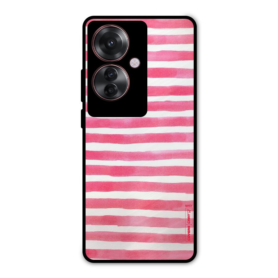 White And Pink Stripes Metal Back Case for Oppo F25 Pro
