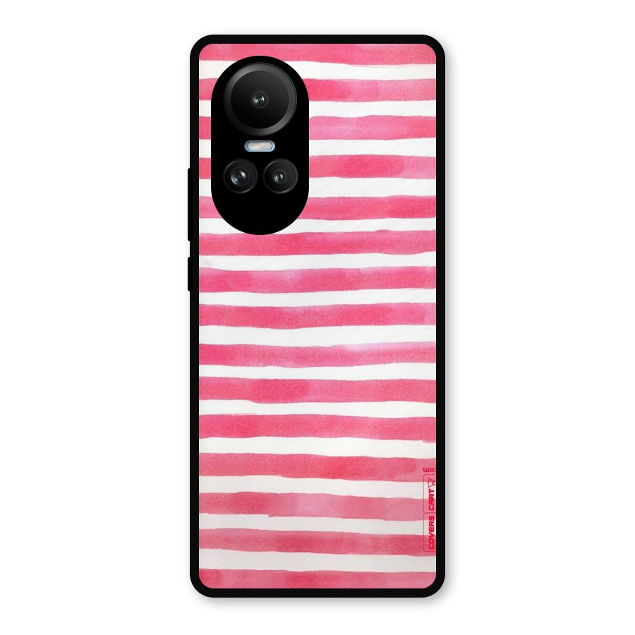 White And Pink Stripes Metal Back Case for Oppo Reno10