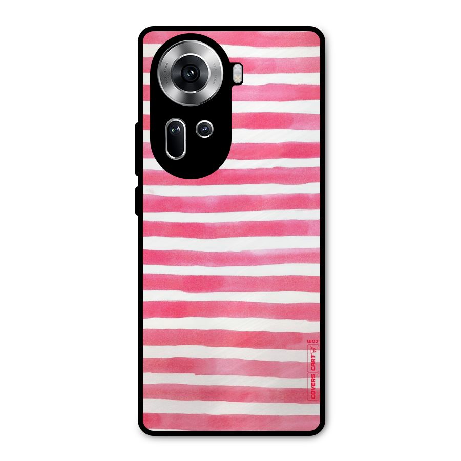 White And Pink Stripes Metal Back Case for Oppo Reno11 5G
