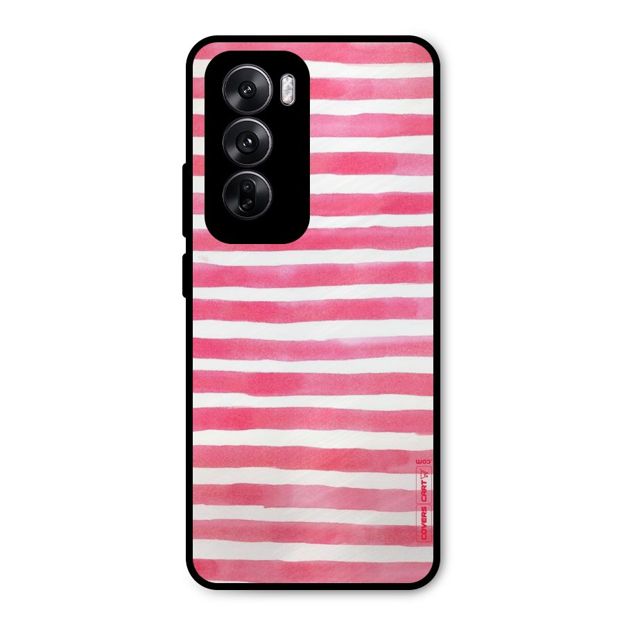 White And Pink Stripes Metal Back Case for Oppo Reno12