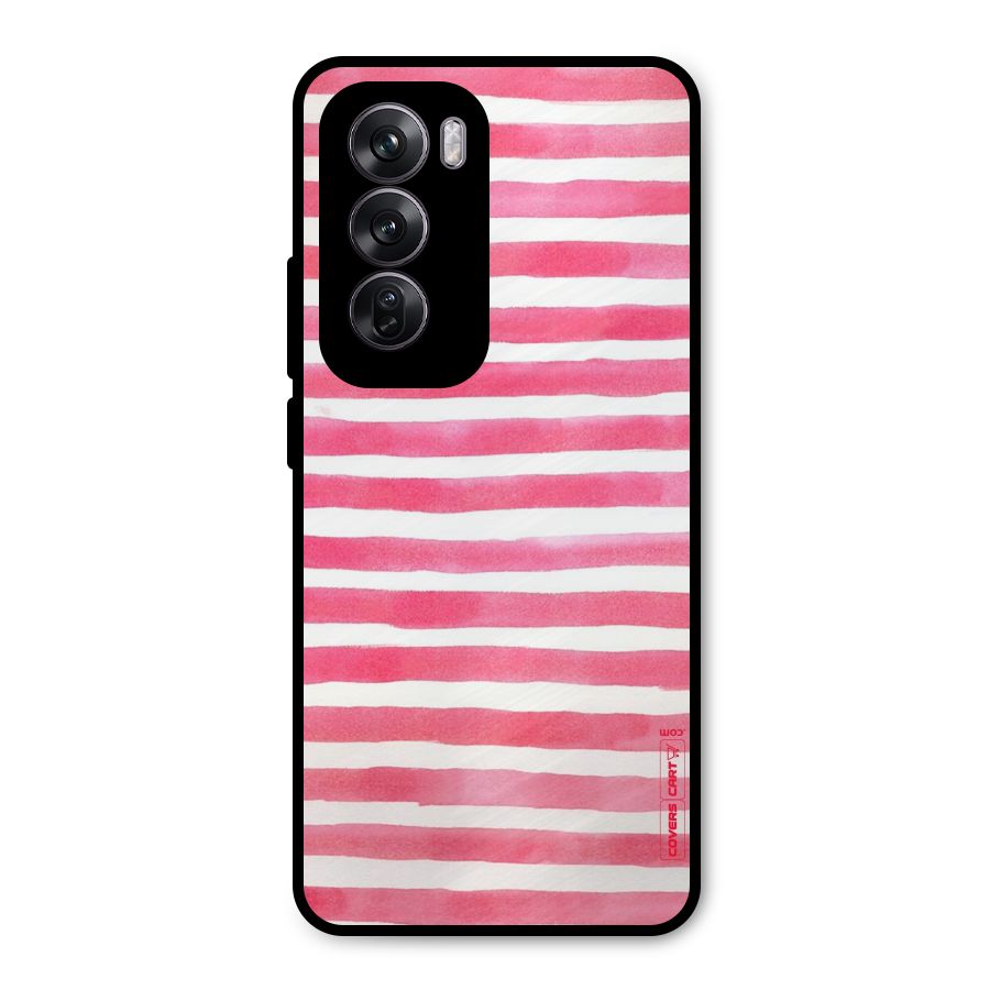 White And Pink Stripes Metal Back Case for Oppo Reno12 Pro