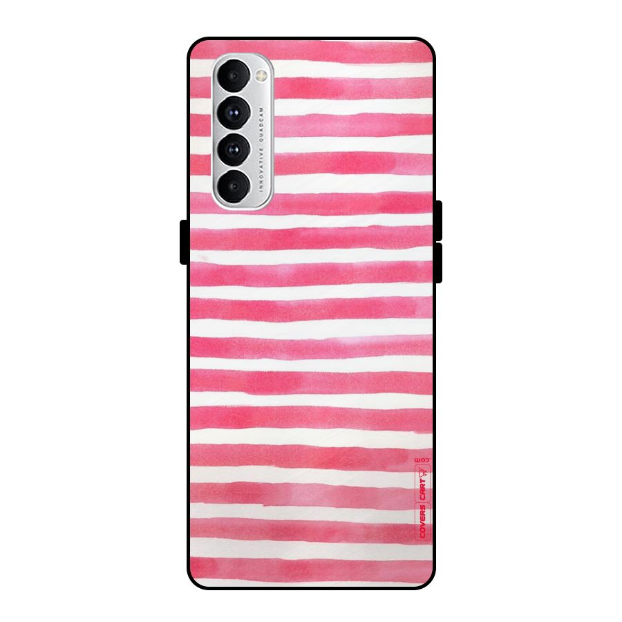 White And Pink Stripes Metal Back Case for Oppo Reno4 Pro