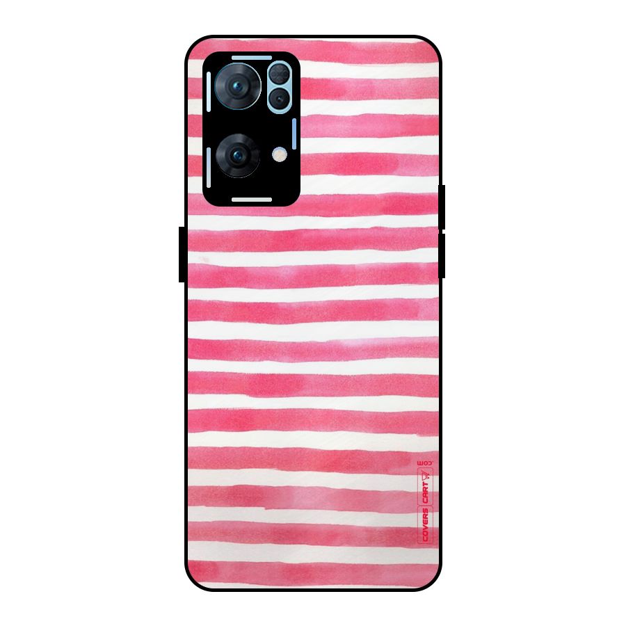 White And Pink Stripes Metal Back Case for Oppo Reno7 Pro 5G