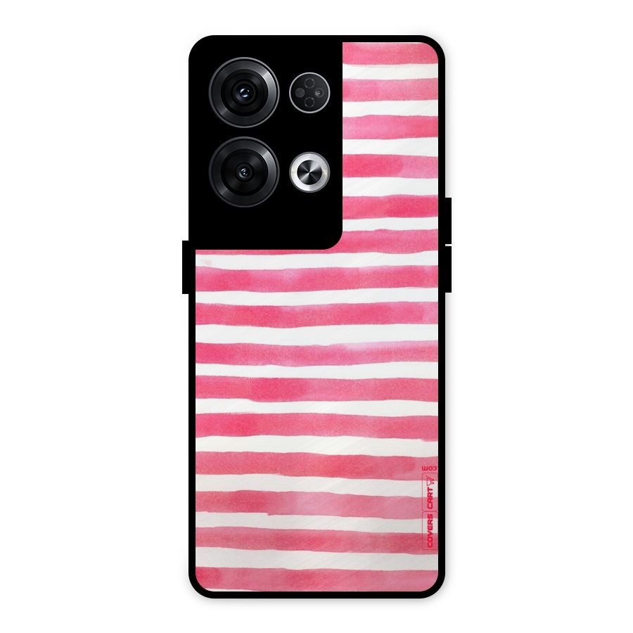 White And Pink Stripes Metal Back Case for Oppo Reno8 Pro 5G