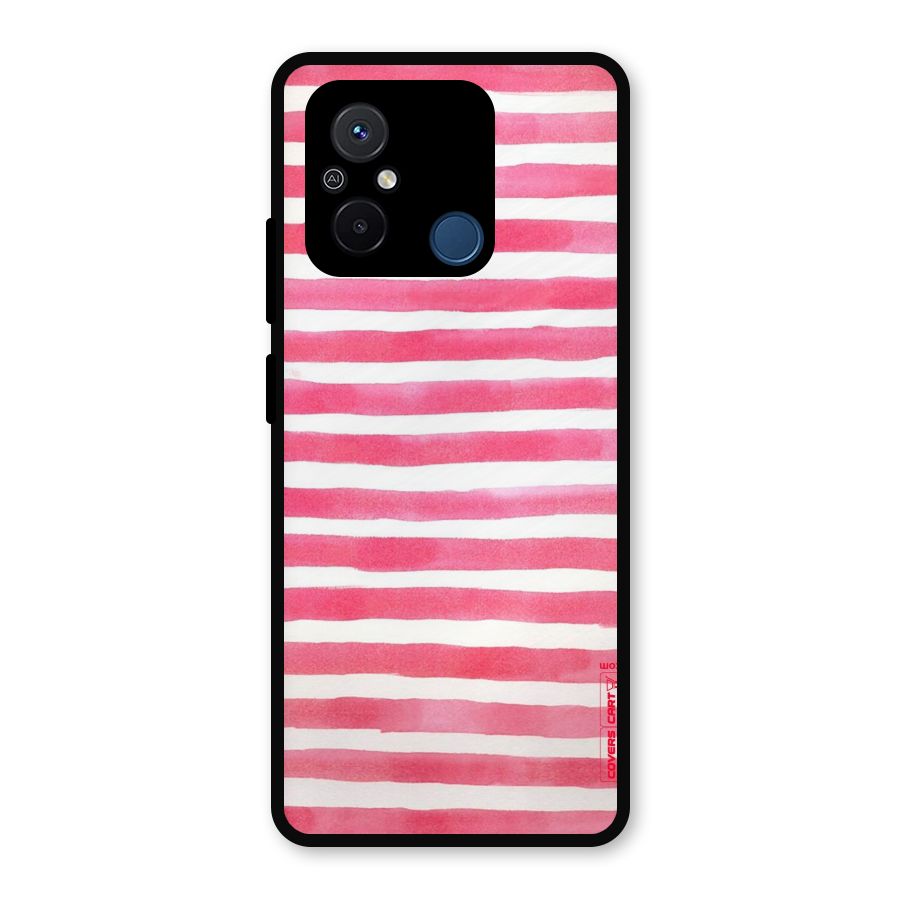 White And Pink Stripes Metal Back Case for Poco C55